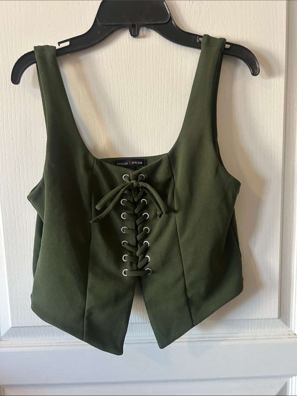 Moa Moa Olive Lace-Up Square Neck Crop Top